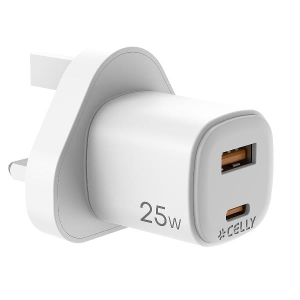 USB-A/USB-C UK WALL CHARGER GAN 25W