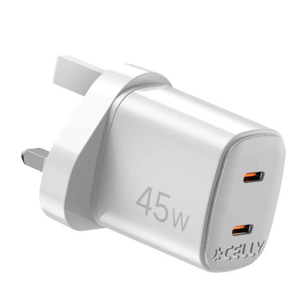 UK WALL CHARGER GAN 2USBC 45W WHITE