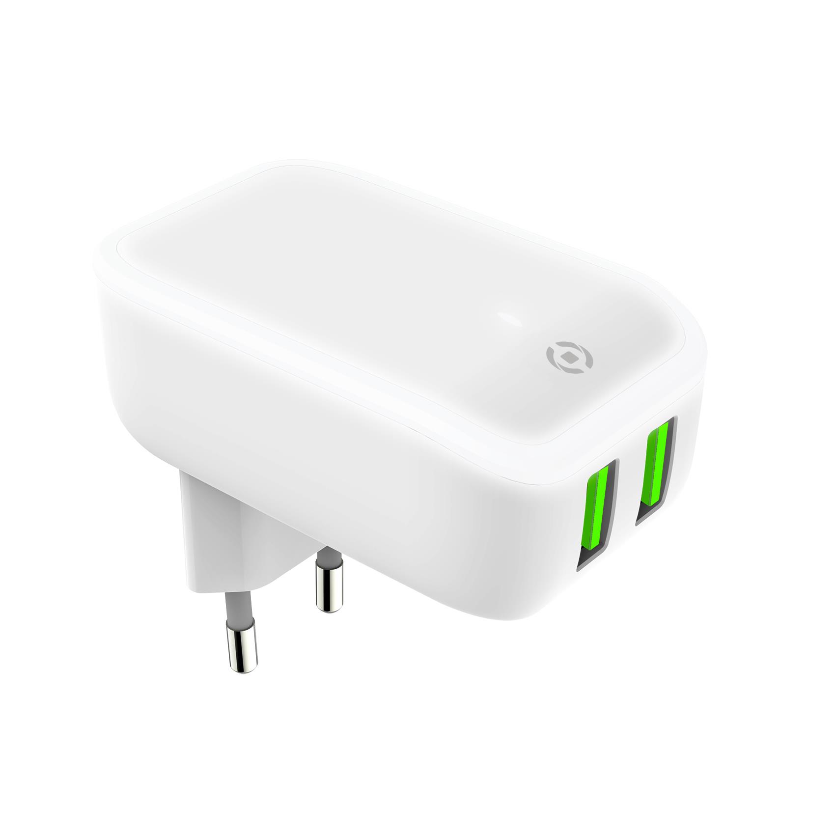 2USB-A WALL CHARGER 12W W/LIGHT WH