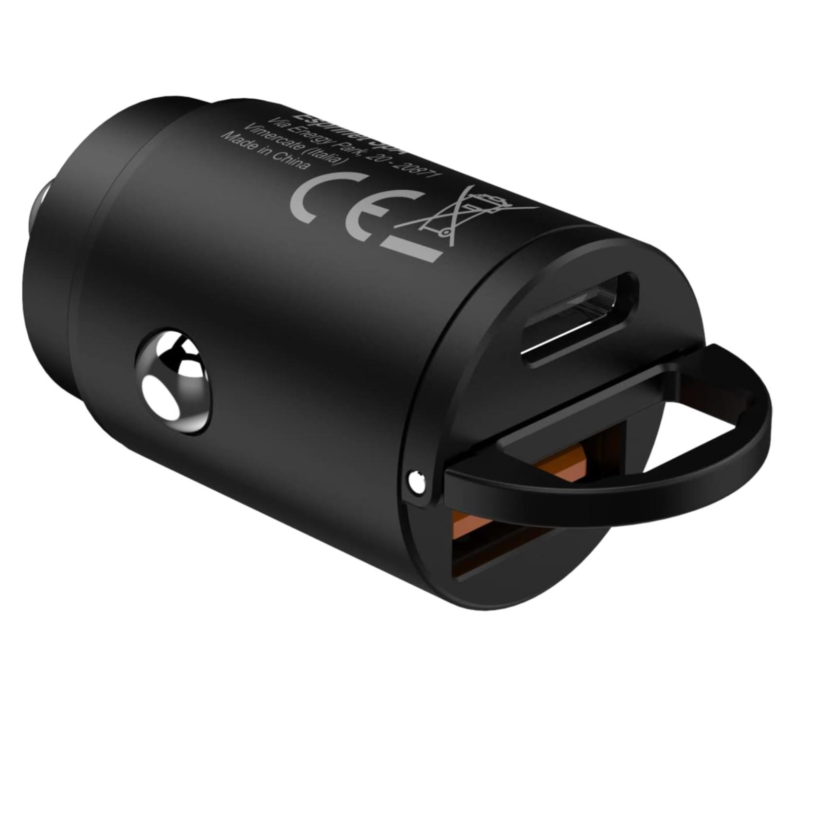USB-A/USB-C CAR CHARGER MINI 30W BK
